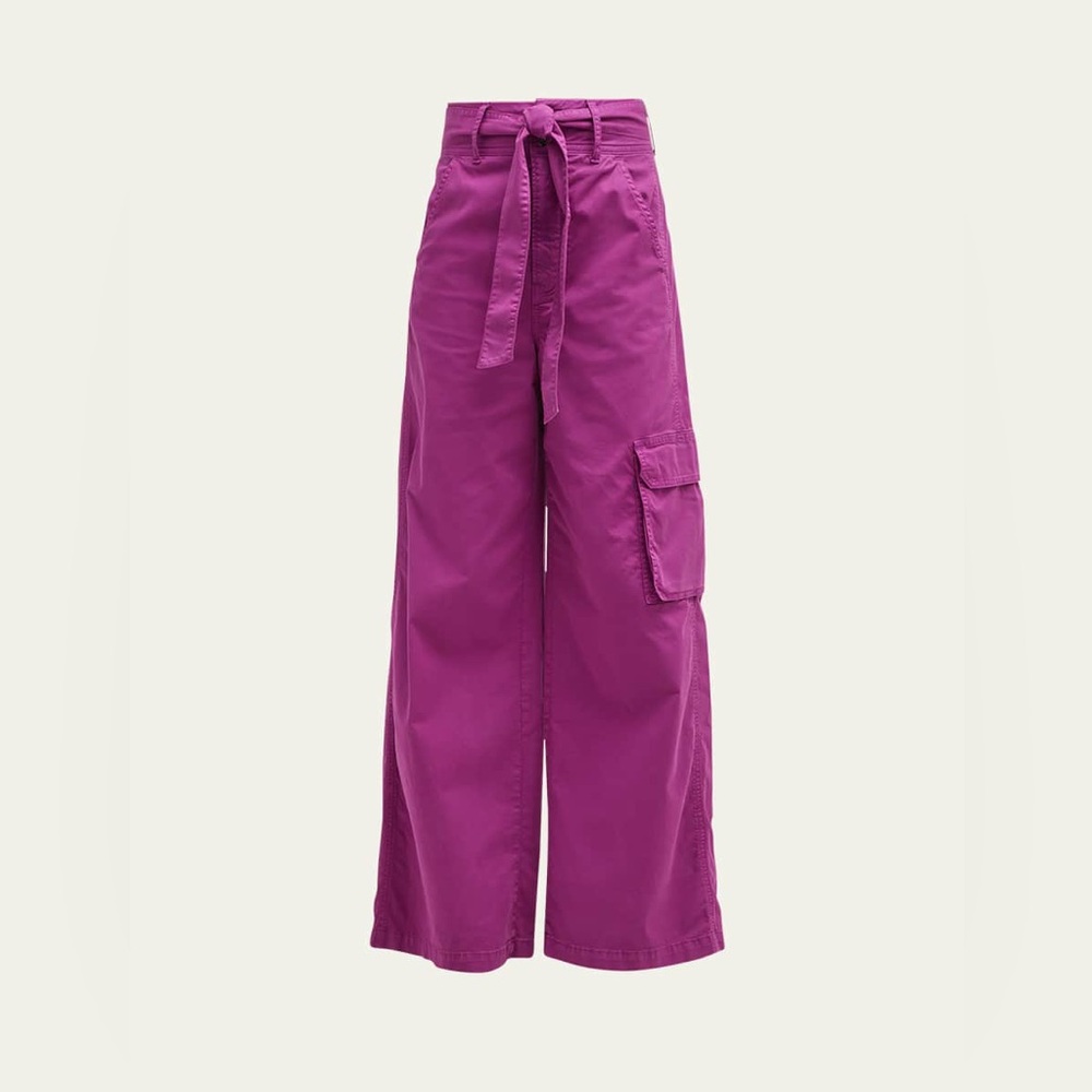 Wide-Leg Cargo Pants with Tie Waist - Magenta SKU: 202100-3